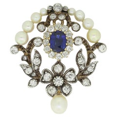 Antique Victorian Sapphire Diamond and Pearl Pendant