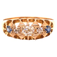 Victorian Sapphire Diamond Band .36ct Old Mine Cushion 18k Original 1865