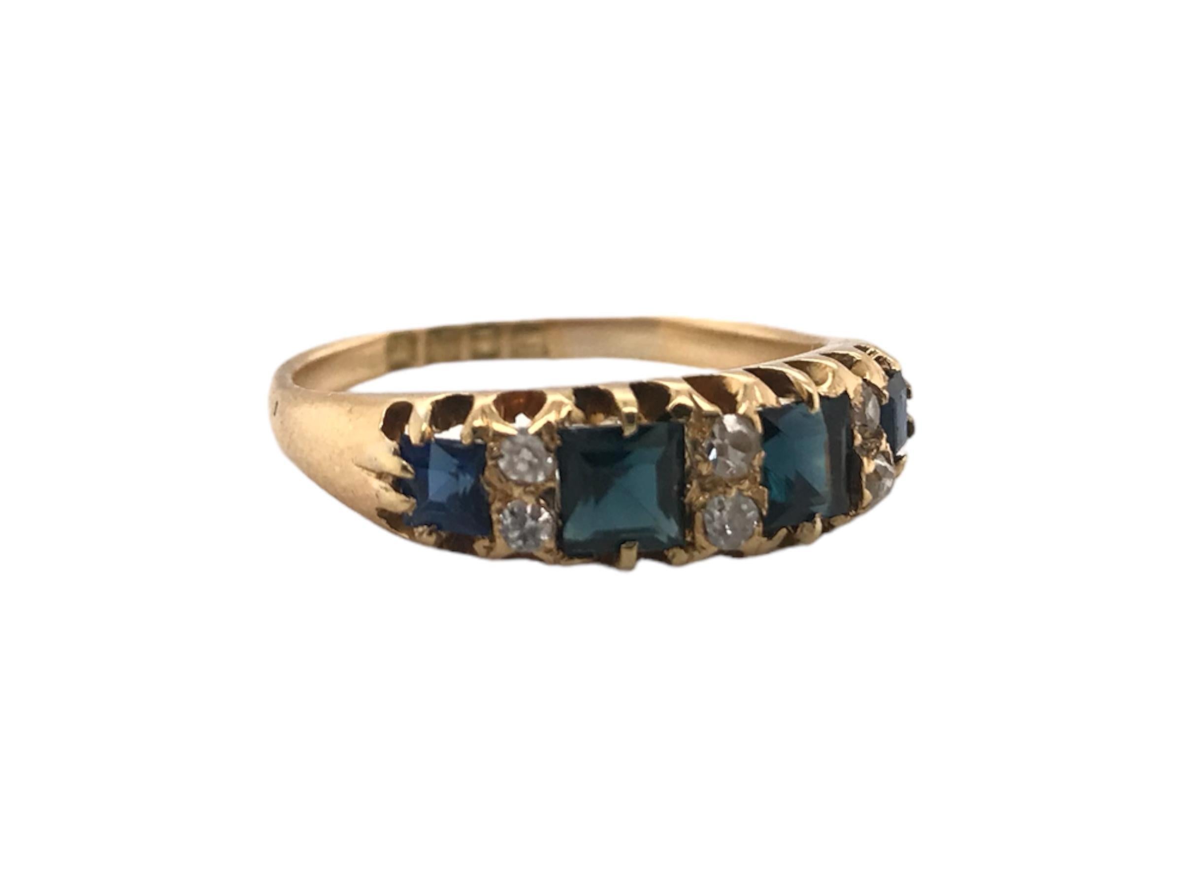 Square Cut Victorian Sapphire & Diamond Band London 1868
