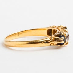 Victorian Sapphire and Diamond Boat Shaped Ring, Hallmarked Birmingham 1890