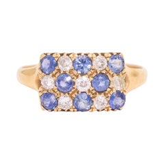 Victorian Sapphire Diamond Chequerboard Ring