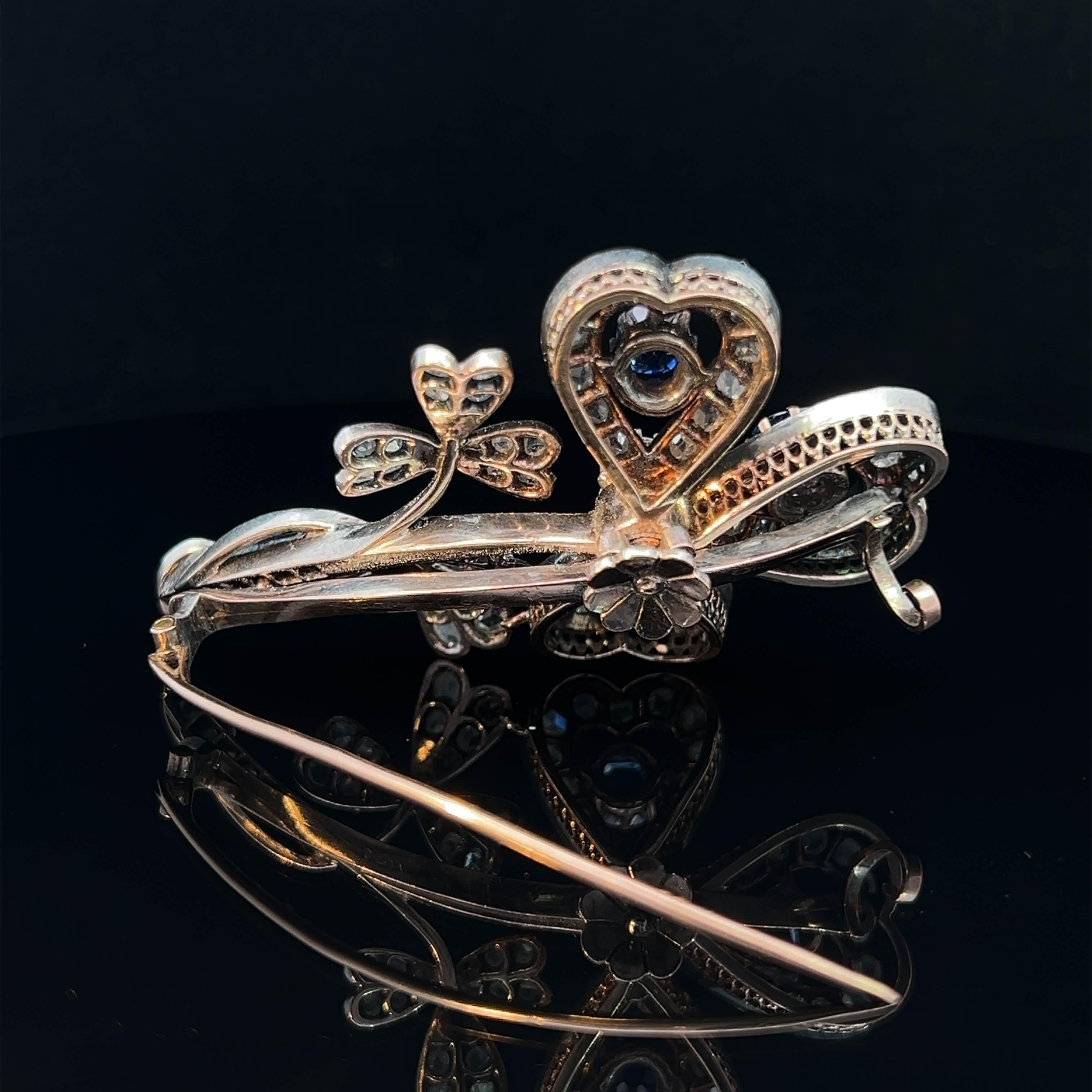 Women's or Men's Victorian Sapphire & Diamond Clover Brooch Circa 1890 For Sale