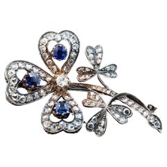Antique Victorian Sapphire & Diamond Clover Brooch Circa 1890