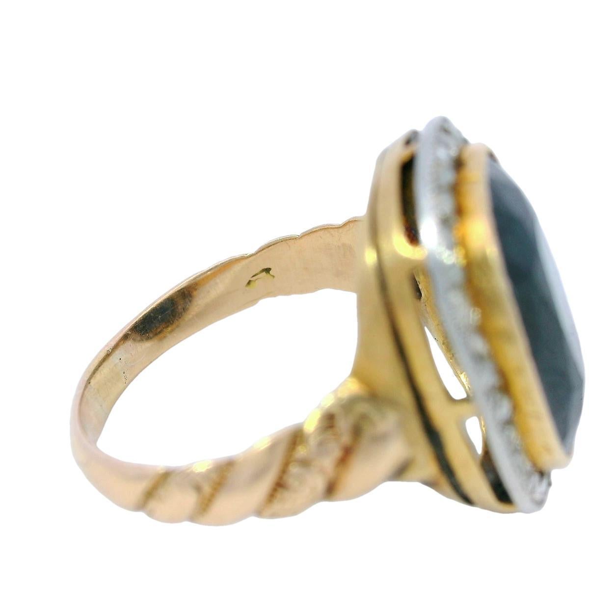 Bague Victorienne Saphir Diamant Cluster Halo en Or Jaune 14K ~3.65CTW en vente 2