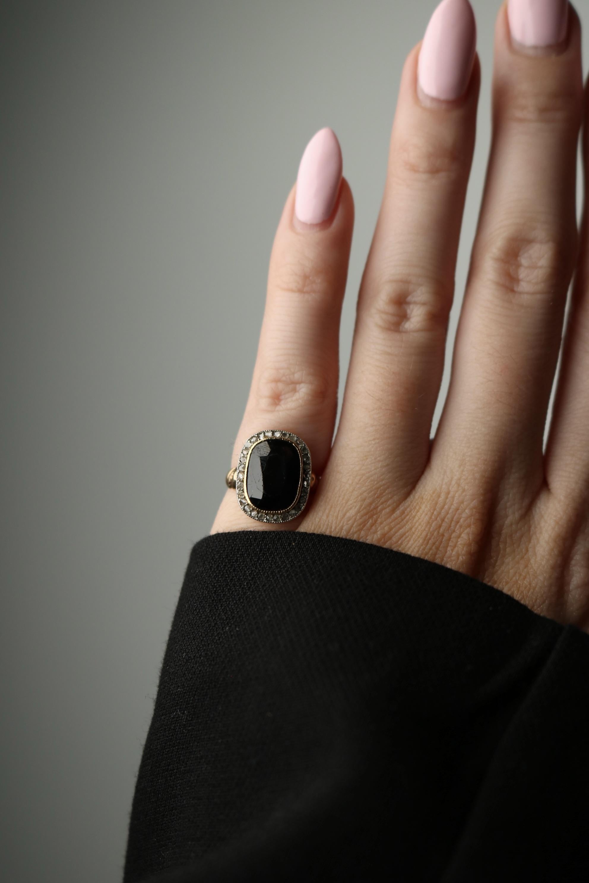 Bague Victorienne Saphir Diamant Cluster Halo en Or Jaune 14K ~3.65CTW en vente 4