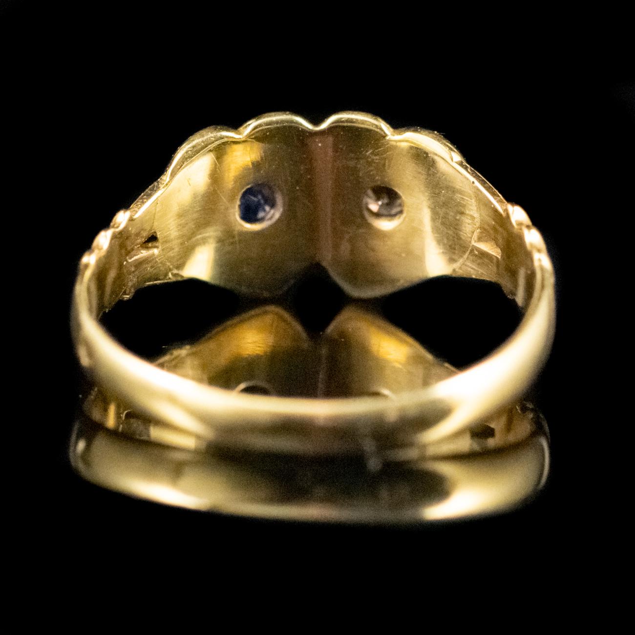 Victorian Sapphire Diamond Double Heart Ring 18 Carat Gold Dated 1897 In Good Condition For Sale In Lancaster, Lancashire