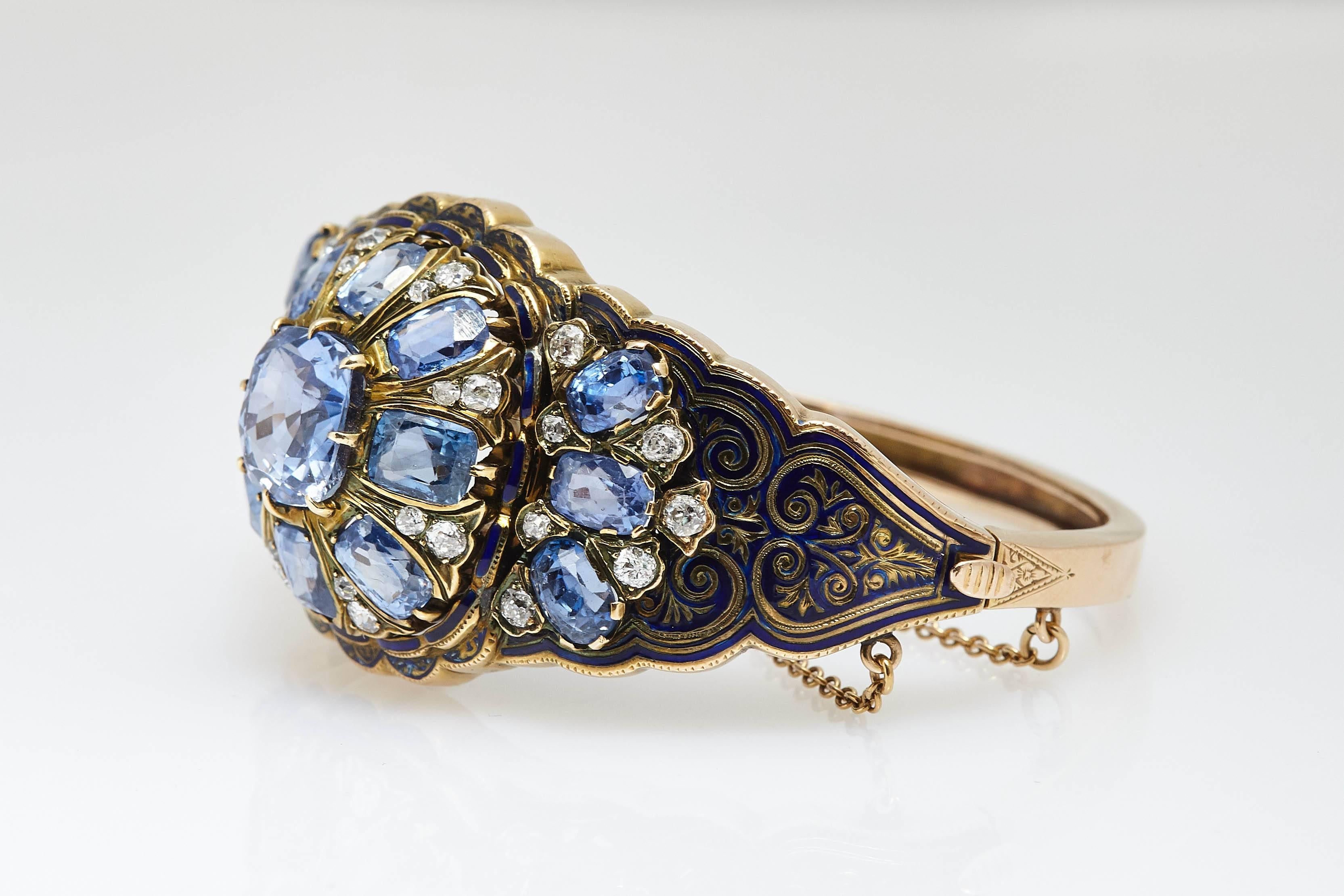 Late Victorian Victorian Sapphire Diamond Enamel Bracelet