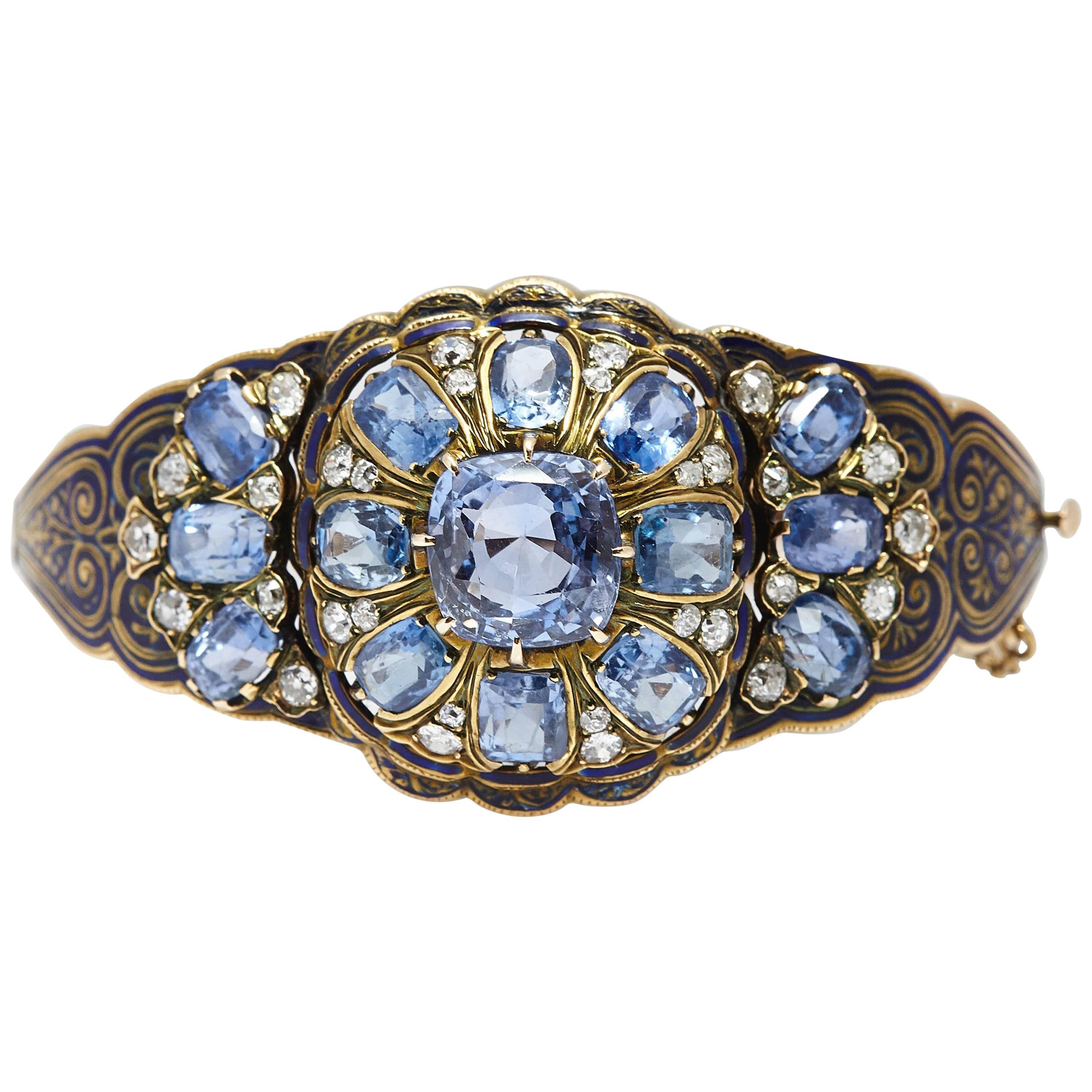 Victorian Sapphire Diamond Enamel Bracelet