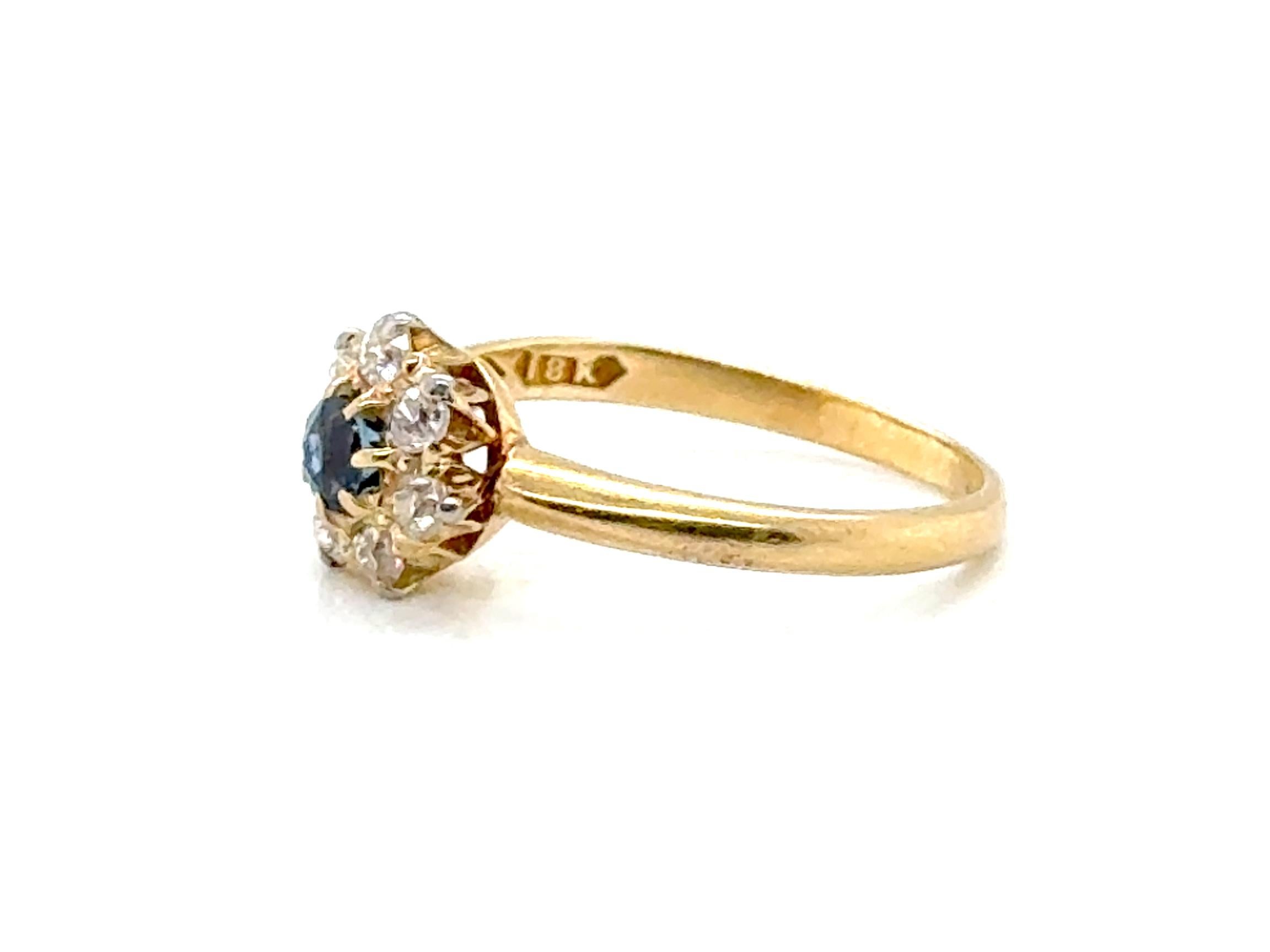 Taglio rotondo Anello di fidanzamento vittoriano con zaffiro e diamante da 0,70 carati Rubenstein 18 carati originale del 1890 in vendita