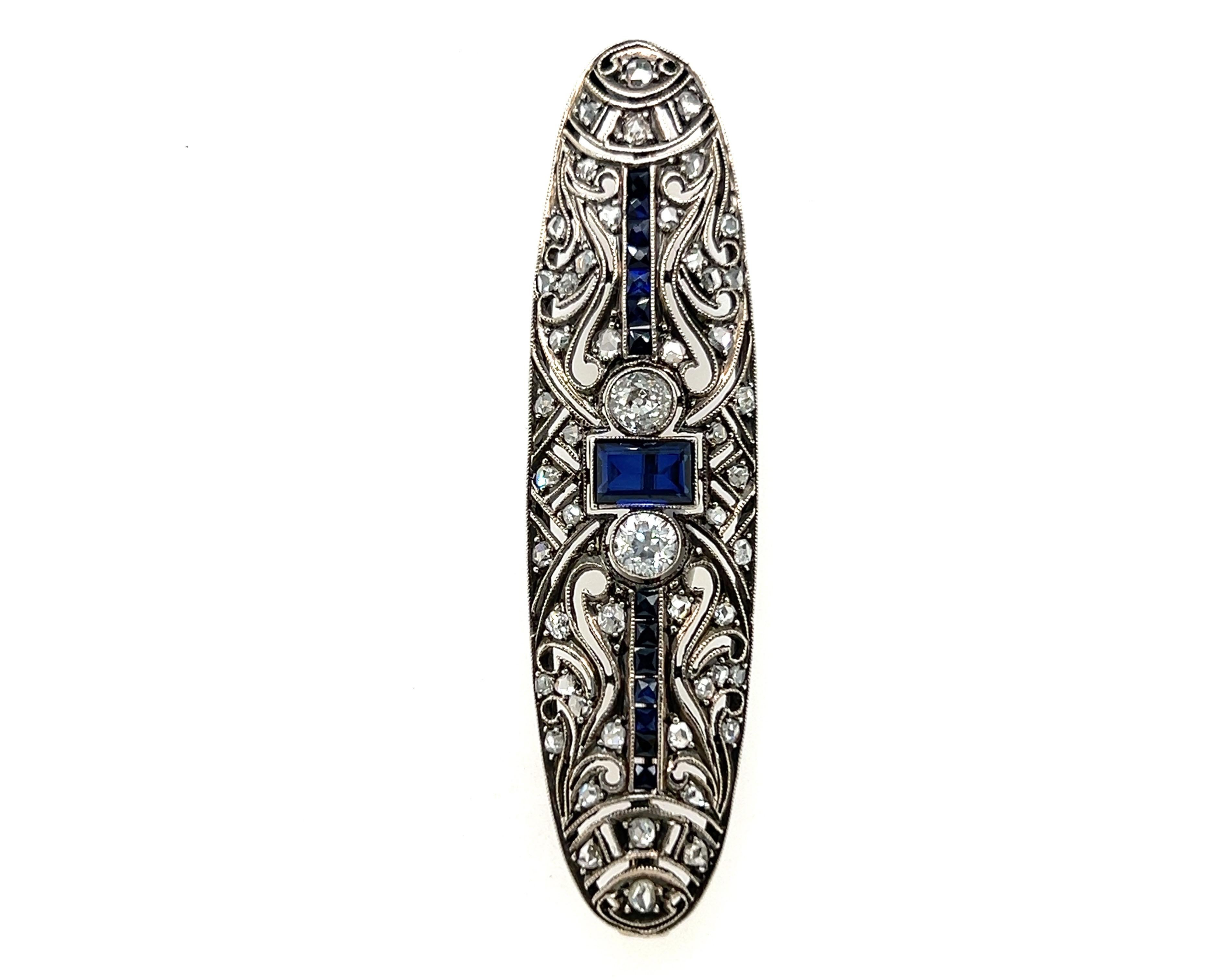 Victorian Sapphire & Diamond GIA Pin / Brosche 3,14ct 14K Antik Original 1900s (Viktorianisch) im Angebot