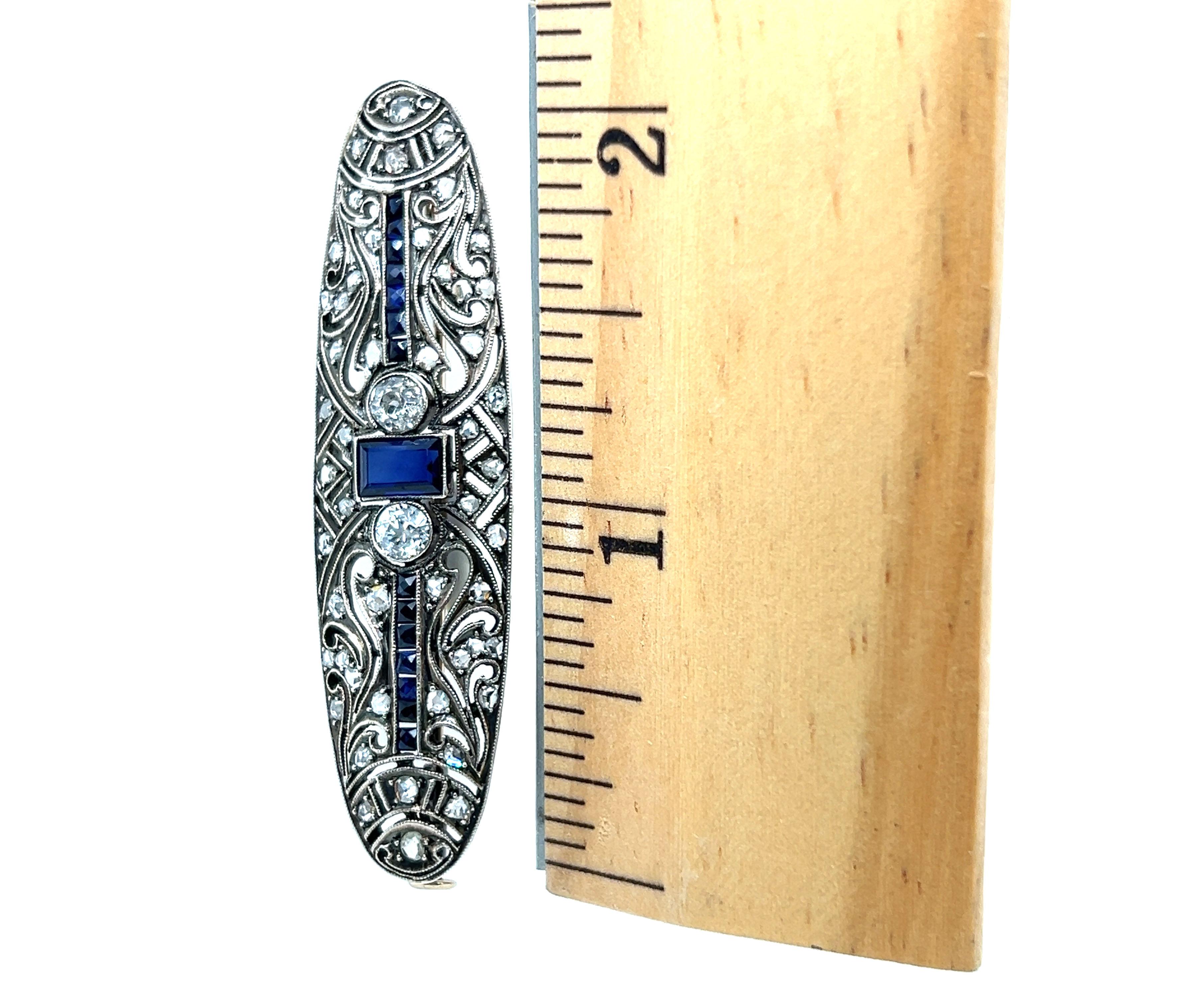Victorian Sapphire & Diamond GIA Pin/ Brooch 3.14ct 14K Antique Original 1900s In Good Condition For Sale In Dearborn, MI