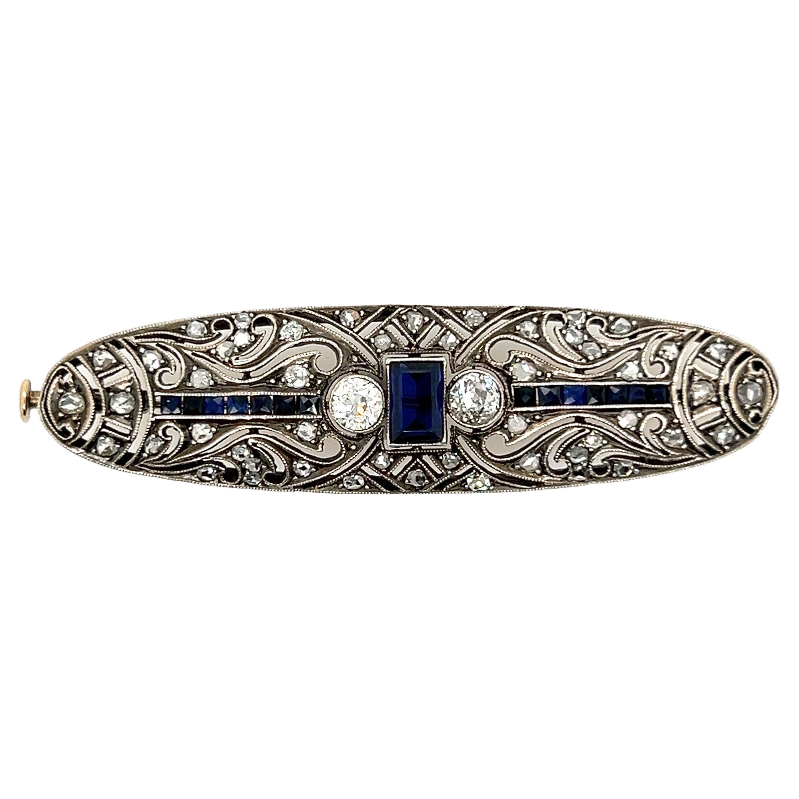 Victorian Sapphire & Diamond GIA Pin / Brosche 3,14ct 14K Antik Original 1900s im Angebot