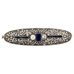 Victorian Sapphire & Diamond GIA Pin/ Brooch 3.14ct 14K Antique Original 1900s