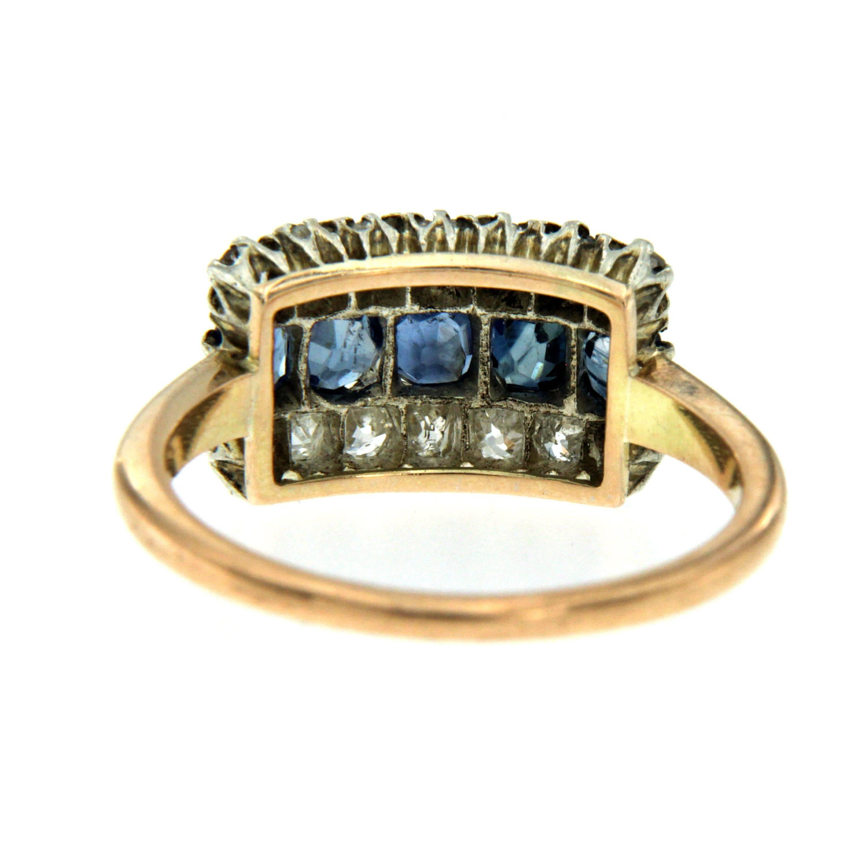 Women's Victorian Sapphire Diamond Gold Engagement Ring