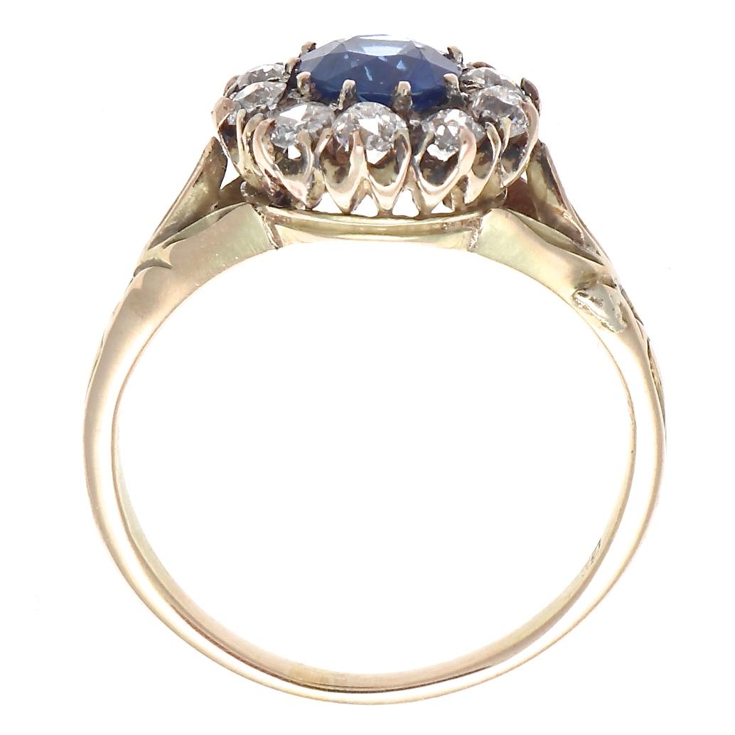 Victorian Sapphire Diamond Gold Halo Ring In Excellent Condition In Beverly Hills, CA
