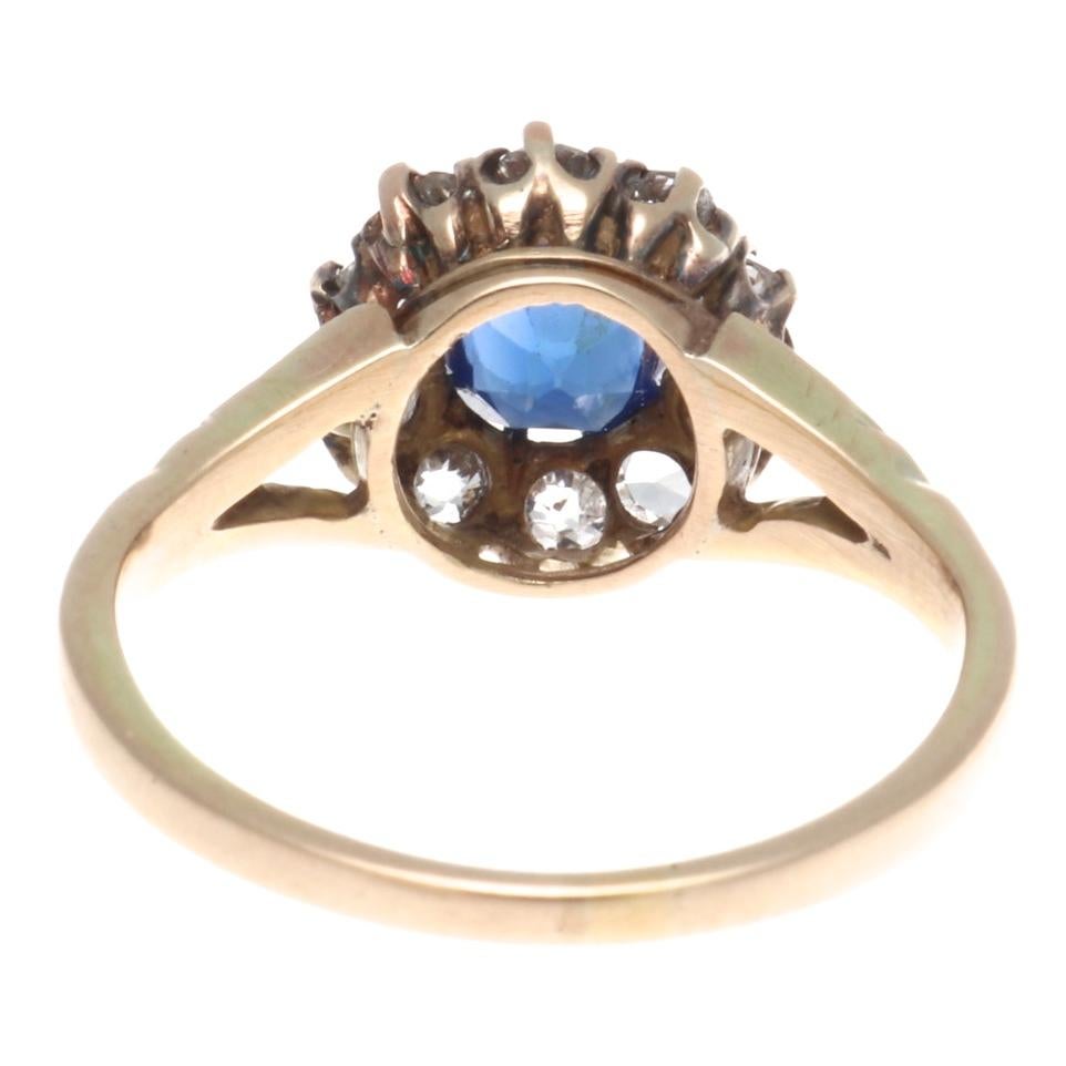 Women's Victorian Sapphire Diamond Gold Halo Ring