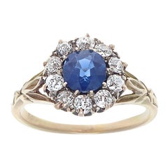 Victorian Sapphire Diamond Gold Halo Ring