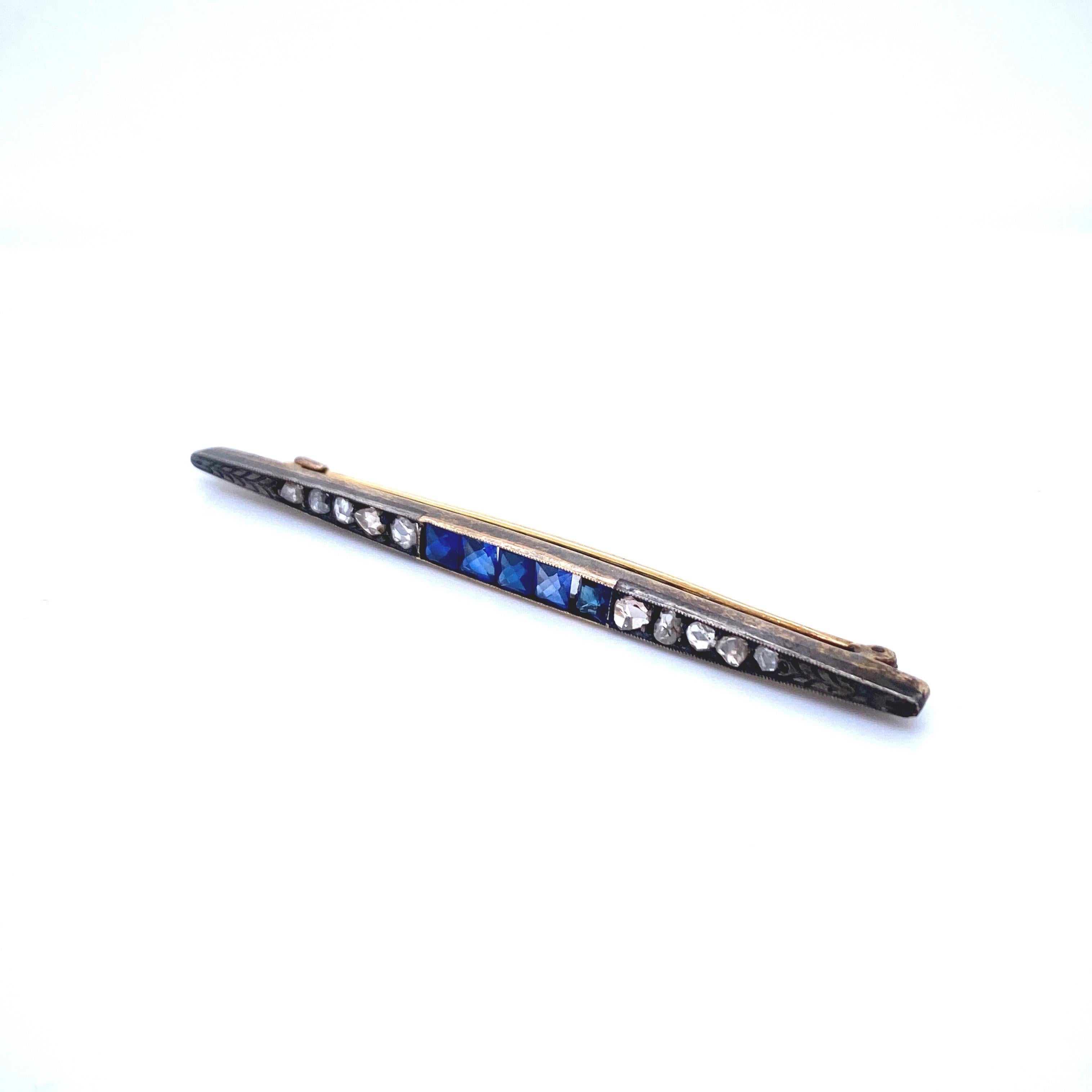 Victorian Sapphire Diamond Gold Pin In Excellent Condition In Napoli, Italy