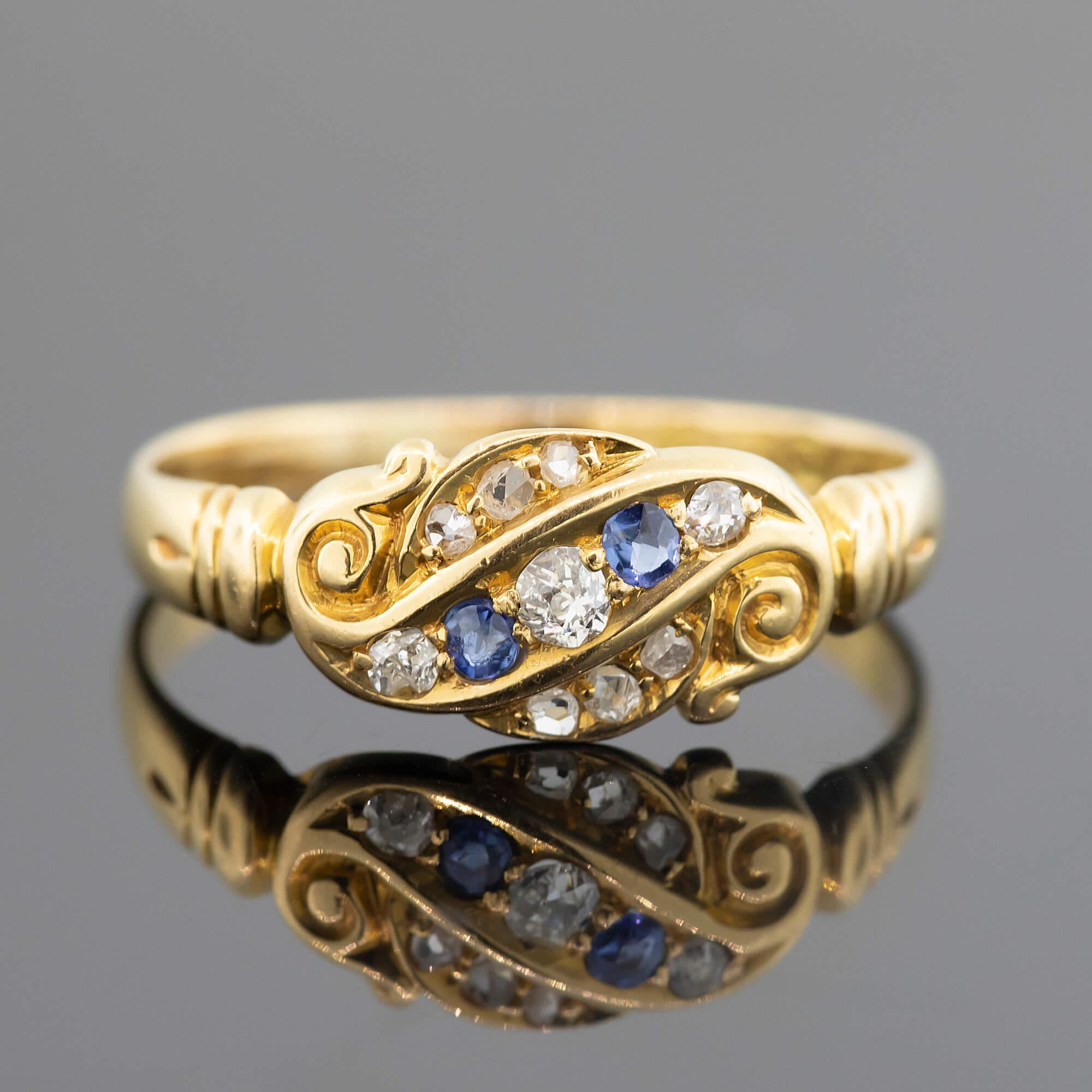 Viktorianischer Saphir- und Diamantring im viktorianischen Stil - gestempelter Chester um 1900 für Damen oder Herren im Angebot