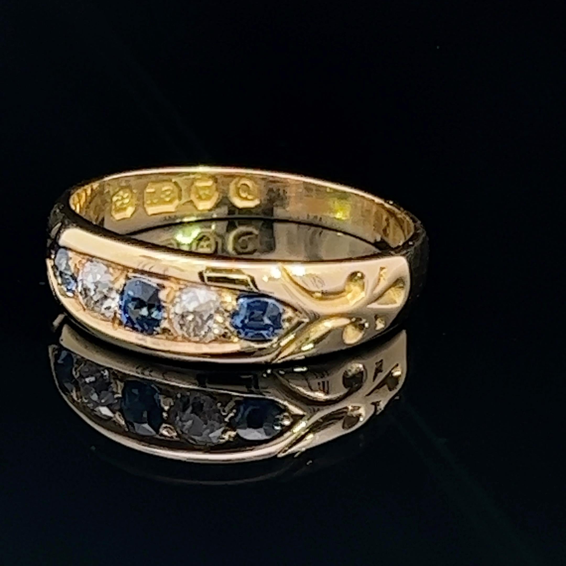 Women's or Men's Victorian Sapphire & Diamond Ring - Hallmarked London 1891