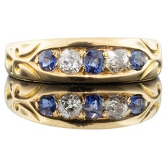Anillo Victoriano de Zafiro y Diamantes - Hallmarked London 1891