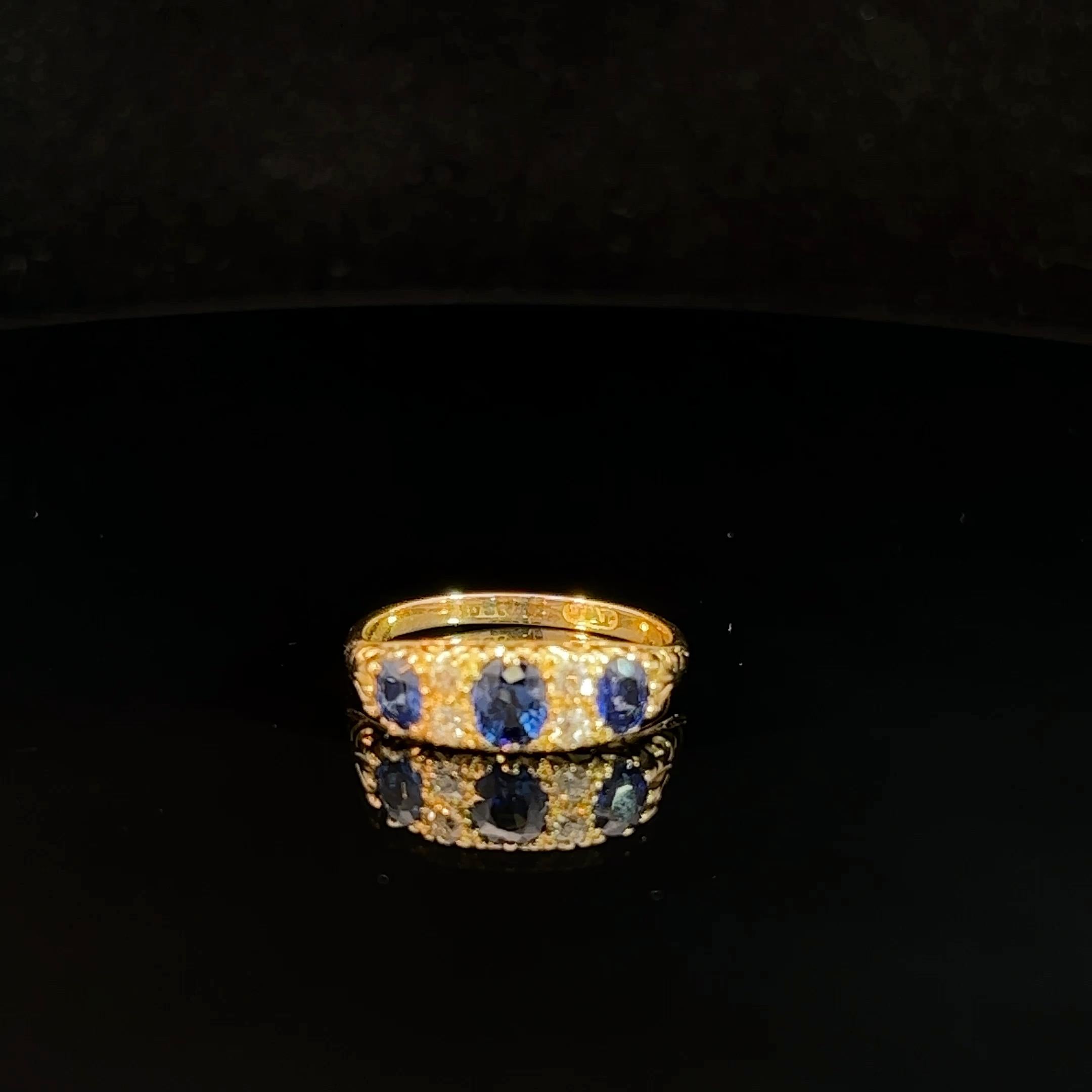 Victorian Sapphire & Diamond Half Hoop Ring Circa 1890-1900 In Good Condition For Sale In ADELAIDE, SA