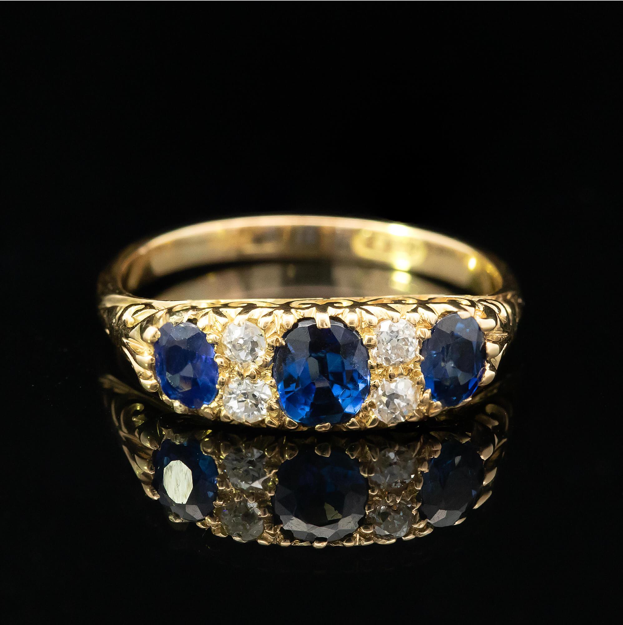 Victorian Sapphire & Diamond Half Hoop Ring Circa 1890-1900 For Sale 3
