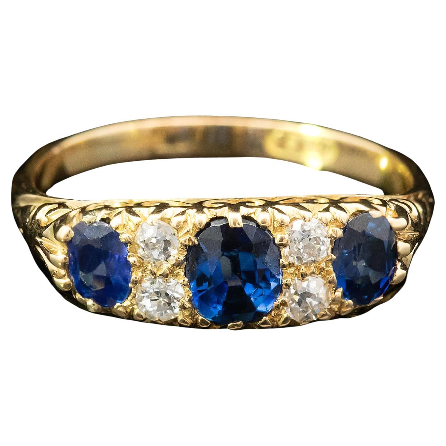 Victorian Sapphire & Diamond Half Hoop Ring Circa 1890-1900 For Sale