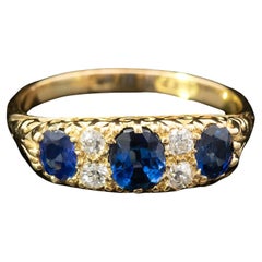 Antique Victorian Sapphire & Diamond Half Hoop Ring Circa 1890-1900