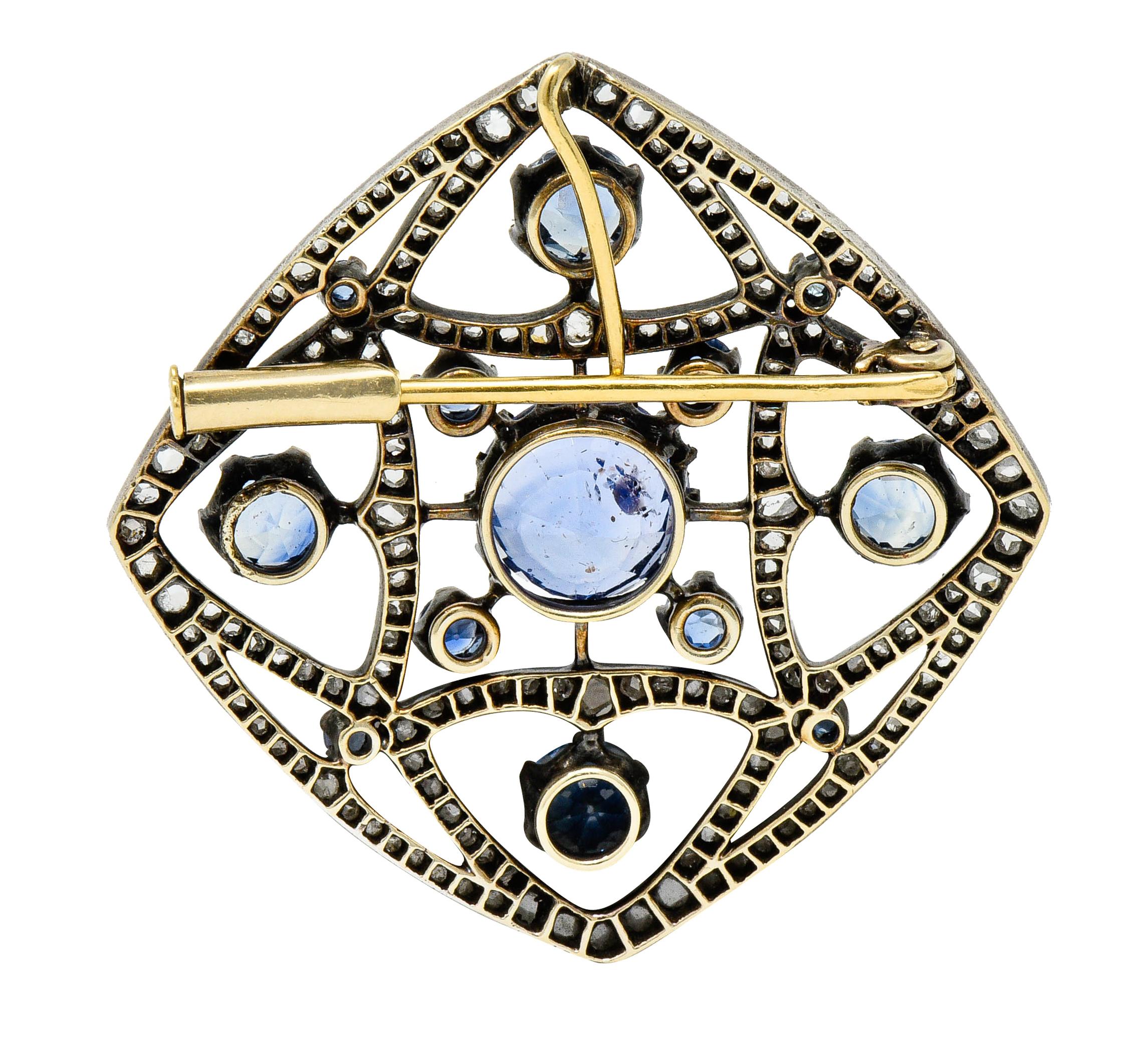 Victorian Sapphire Diamond Pearl Silver 18 Karat Gold Strand Pendant Necklace 4