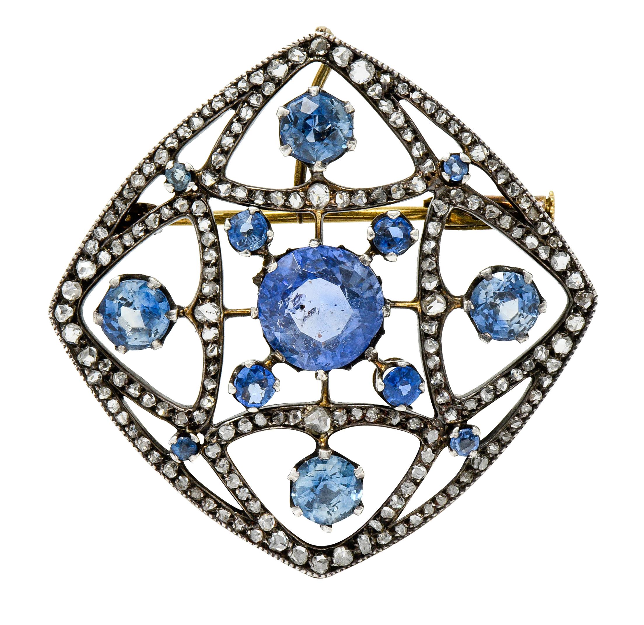 Victorian Sapphire Diamond Pearl Silver 18 Karat Gold Strand Pendant Necklace 3