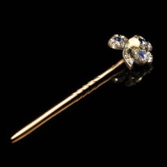 Victorian Sapphire Diamond Pin 18 Carat Shamrock, circa 1880