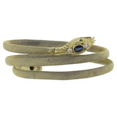 Used Victorian Sapphire Emerald Diamond Double Headed Snake Bracelet
