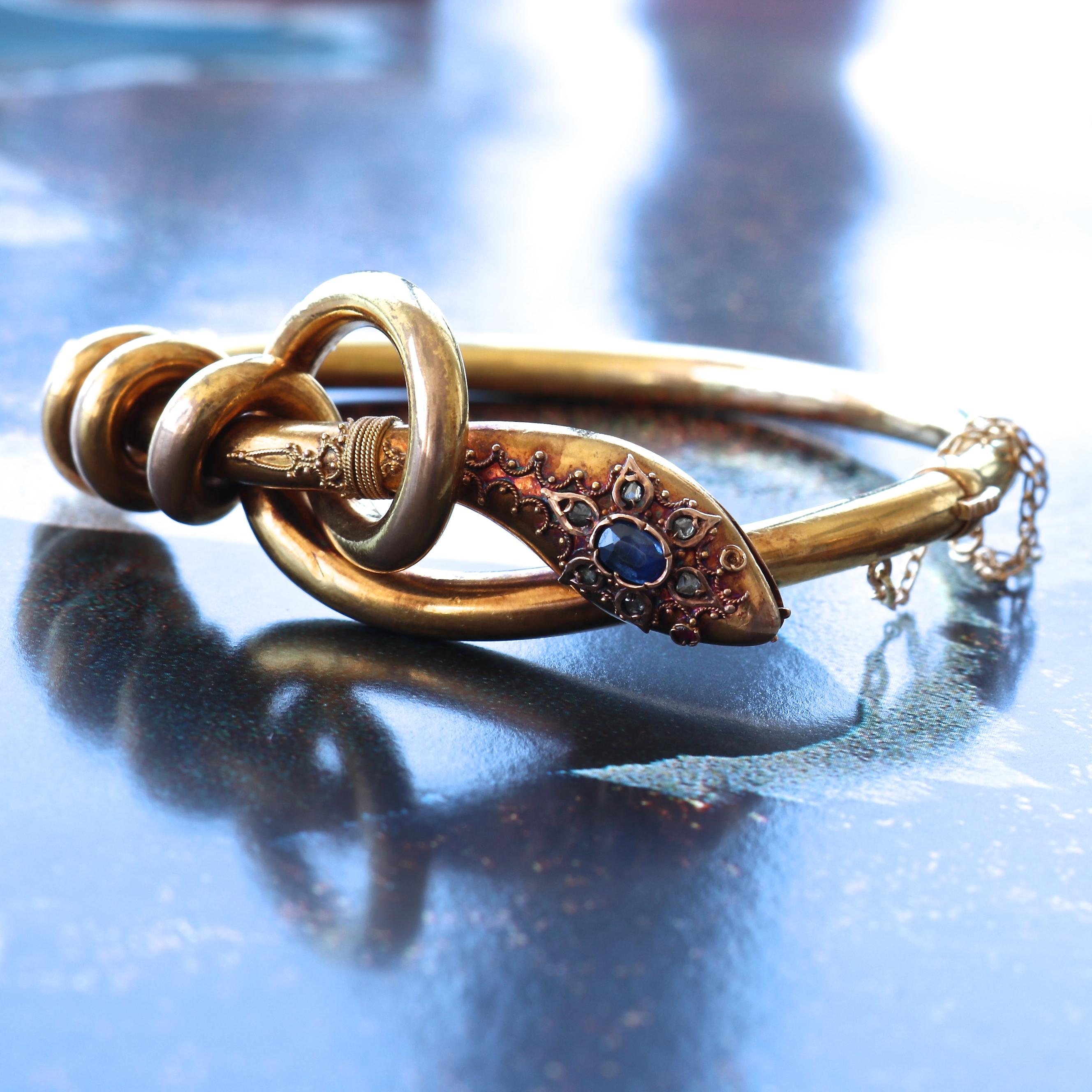 Women's Victorian Sapphire Gold Snake Bracelet