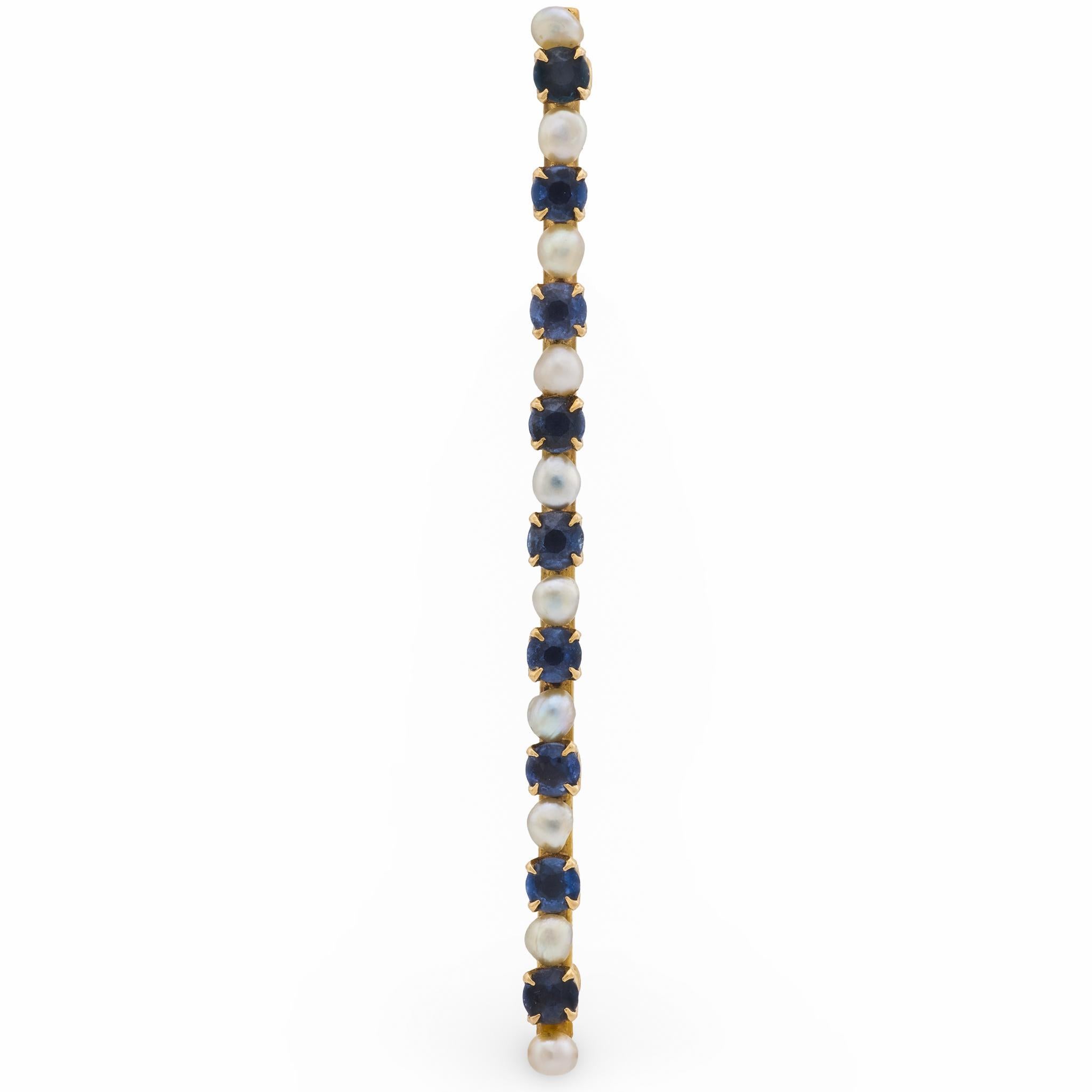 Spilla vittoriana in oro giallo 14k con perla e zaffiro