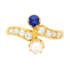 Victorian Sapphire, Pearl and Diamond Twist Ring, circa 1900s