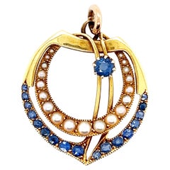 Victorian Sapphire Pearl Pendant 1ct Antique Original from 1901 14K Yellow Gold