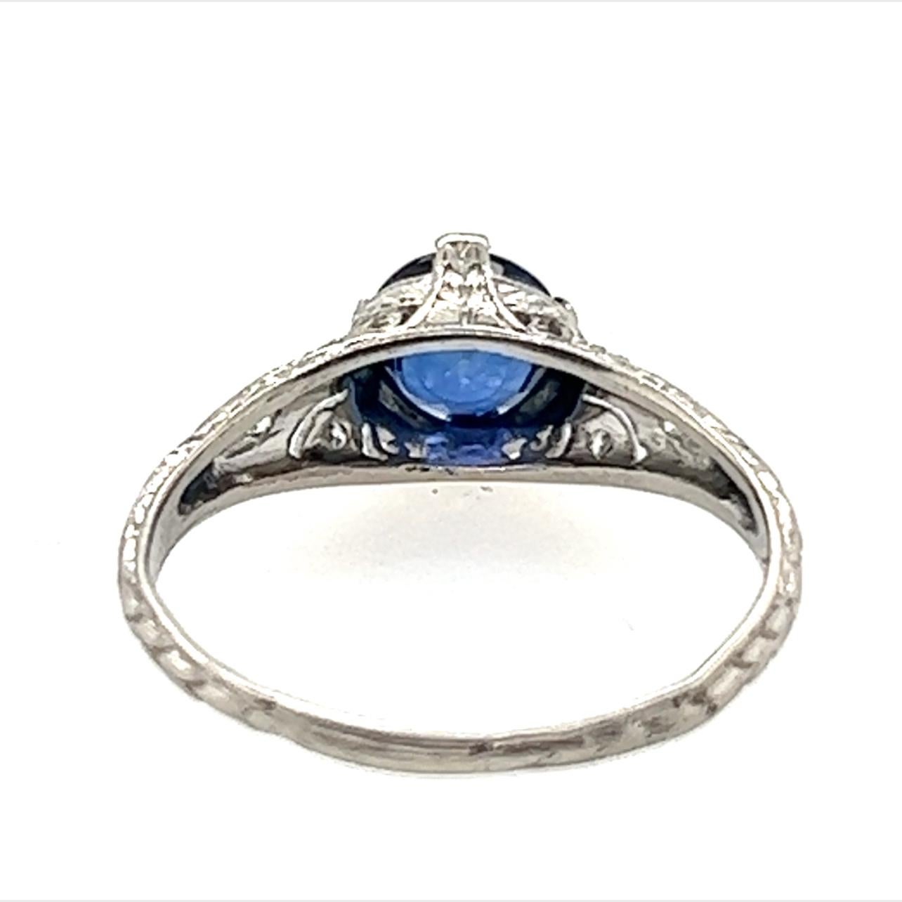 Victorian Sapphire Ring 1.11ct Single Cut Diamonds Original 1850's Antique Plat 1
