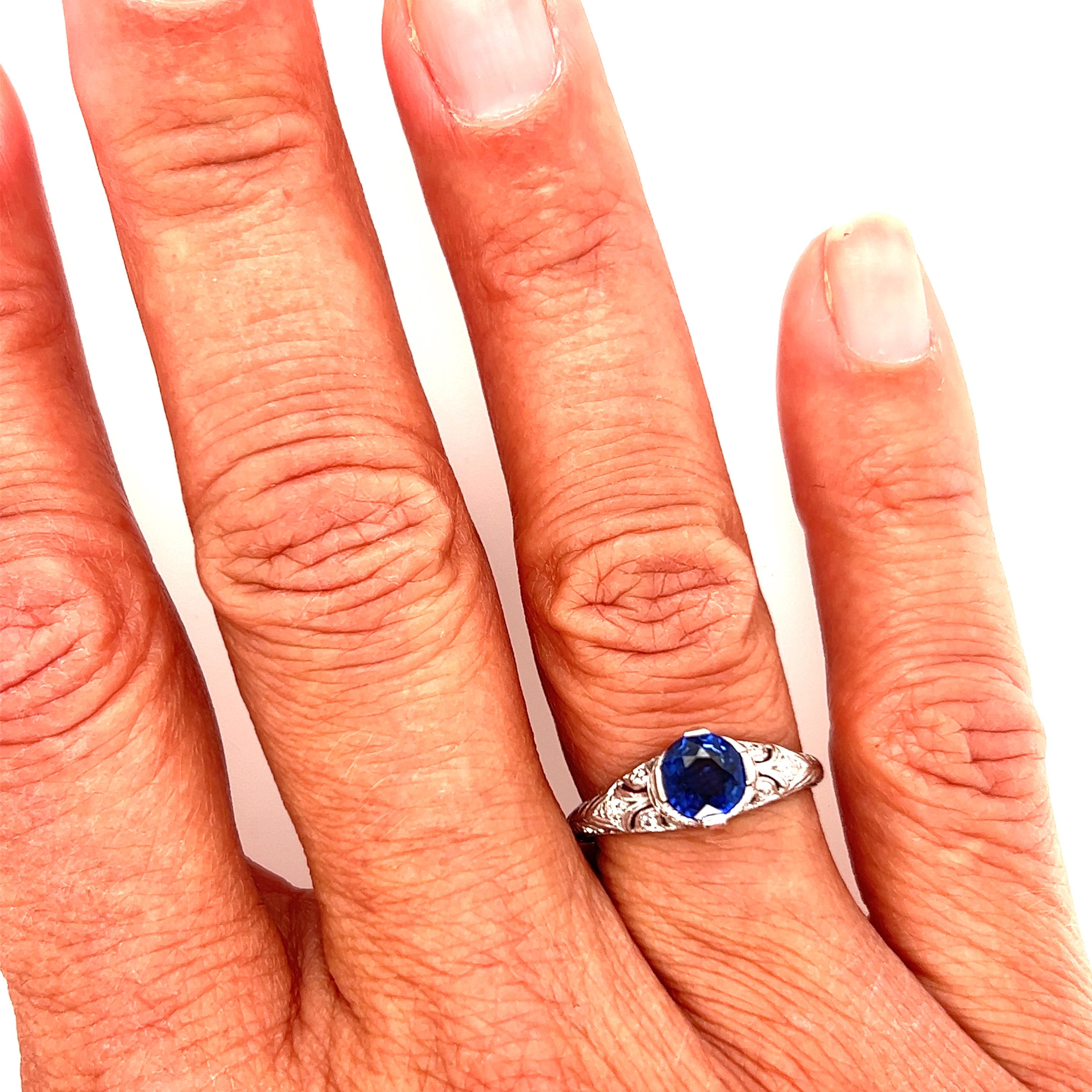 Victorian Sapphire Ring 1.11ct Single Cut Diamonds Original 1850's Antique Plat 2