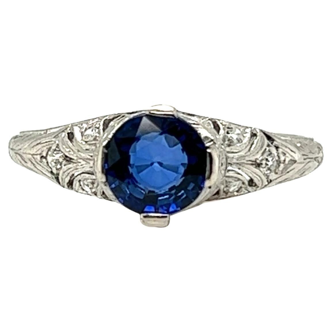 Victorian Sapphire Ring 1.11ct Single Cut Diamonds Original 1850's Antique Plat