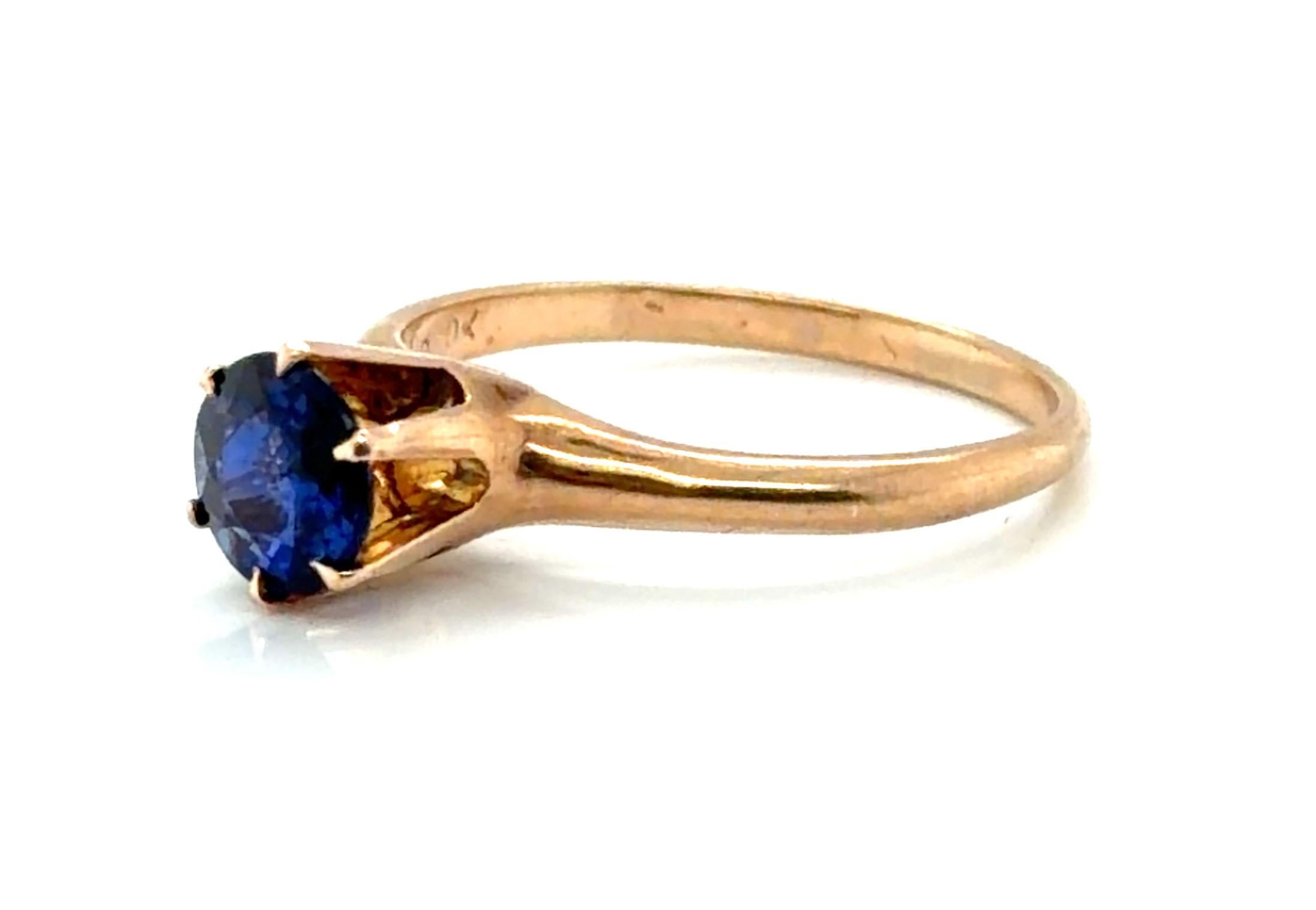 Victorian Sapphire Ring 1ct Round Solitaire Original 1890's Yellow Gold Otsby Ba Corte redondo en venta