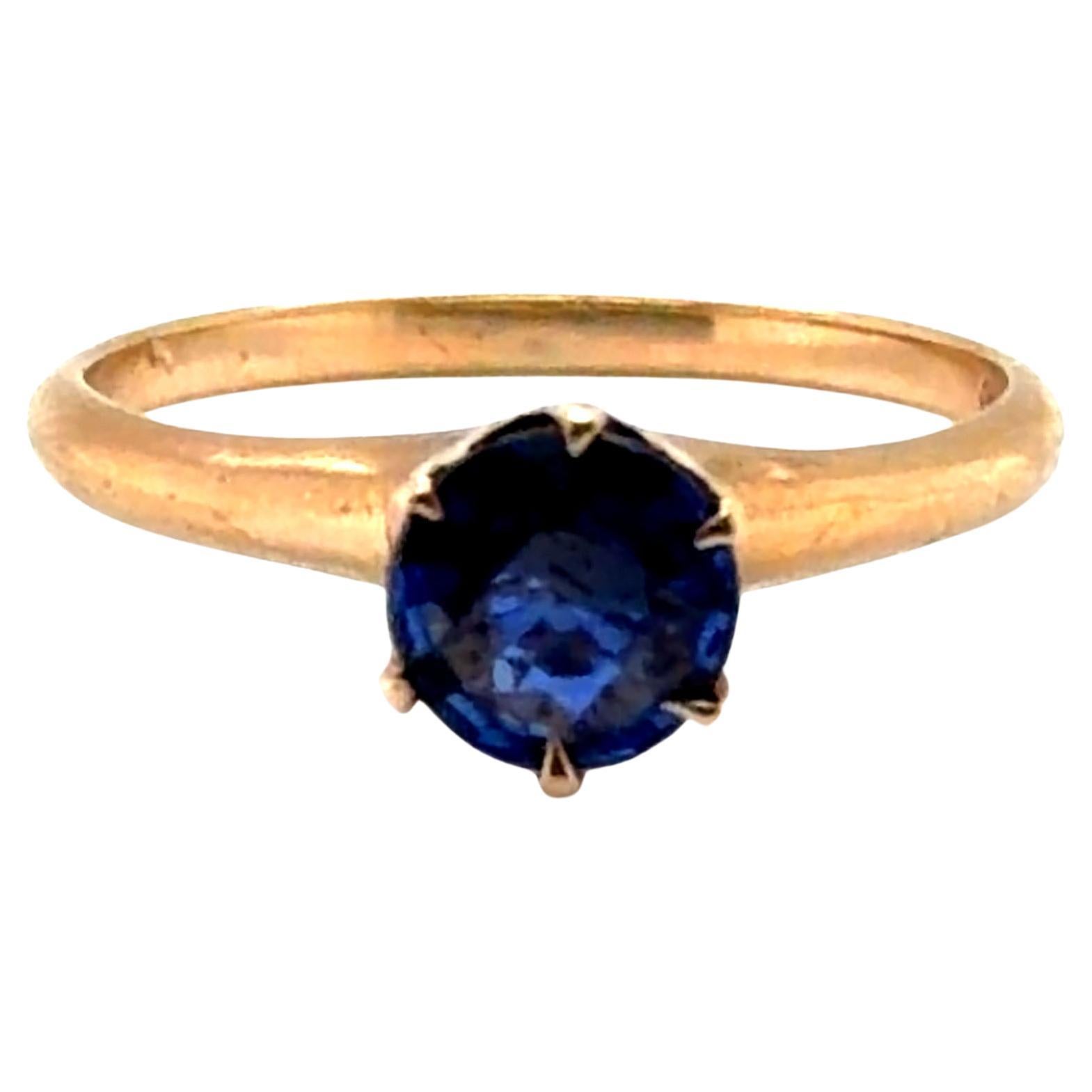 Victorian Sapphire Ring 1ct Round Solitaire Original 1890
s Yellow Gold Otsby Ba
