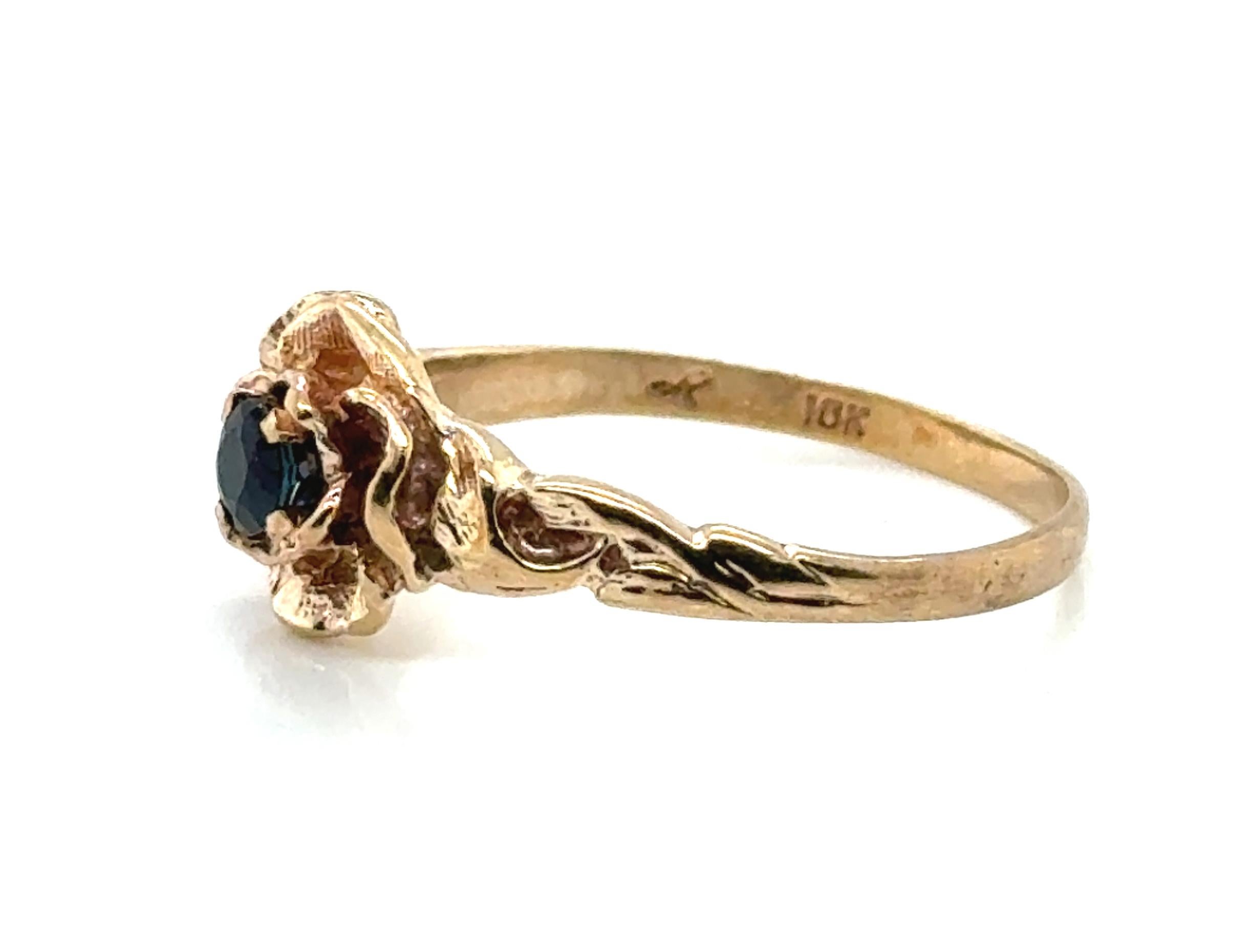 Round Cut Victorian Sapphire Ring .40ct Round Solitaire Original 1880's-1890's Flower