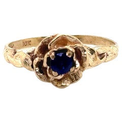Victorian Sapphire Ring .40ct Round Solitaire Original 1880's-1890's Flower