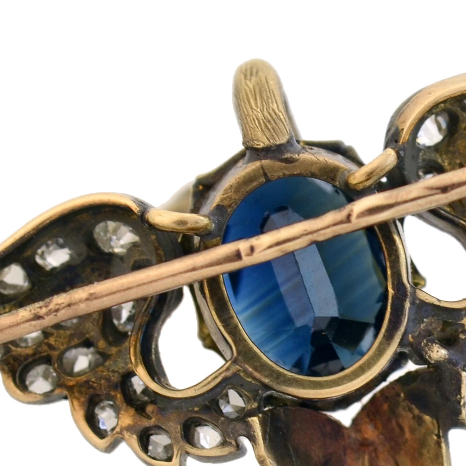Dreidimensionale Schwan-Brosche, viktorianisch, Saphir im Rosenschliff Diamant im Angebot 3