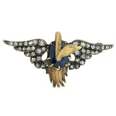 Spilla a forma di cigno vittoriana con diamante taglio rosa zaffiro 3-dimensioni