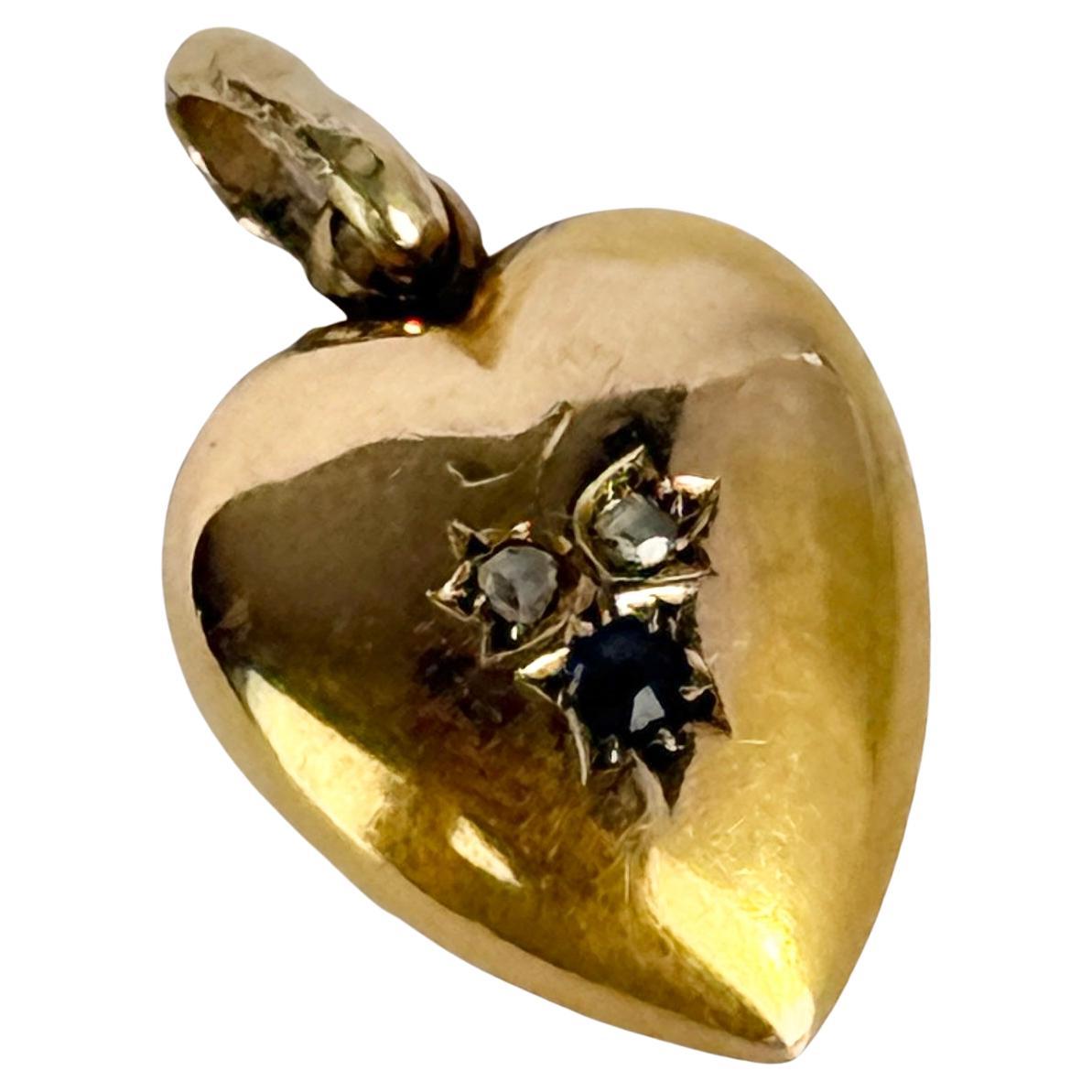 Victorian Sapphire, Rose Cut Diamond and 15 Carat Gold Pendant Necklace en vente