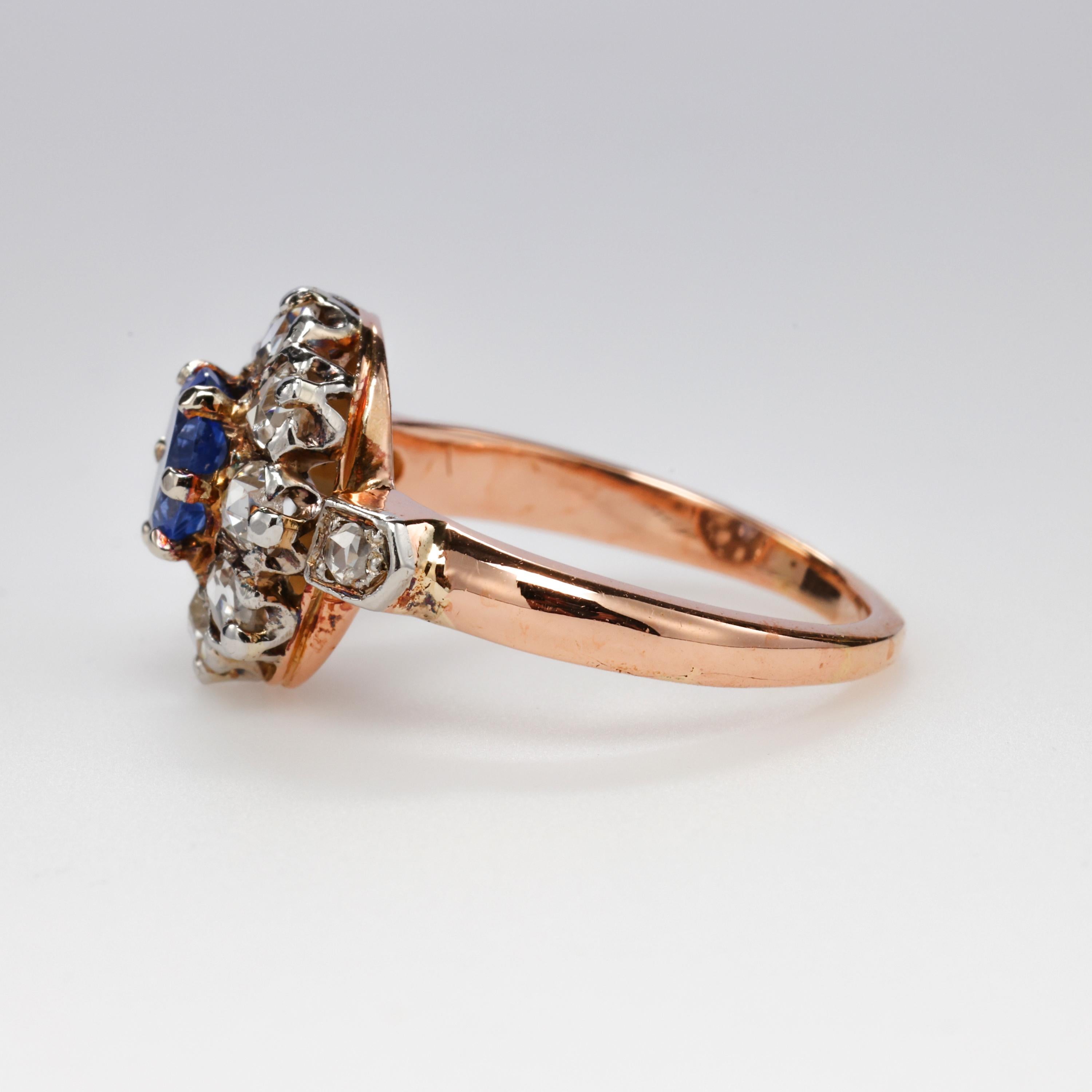 Victorian Sapphire & Rose-Cut Diamond Ring Certified No-Heat 1