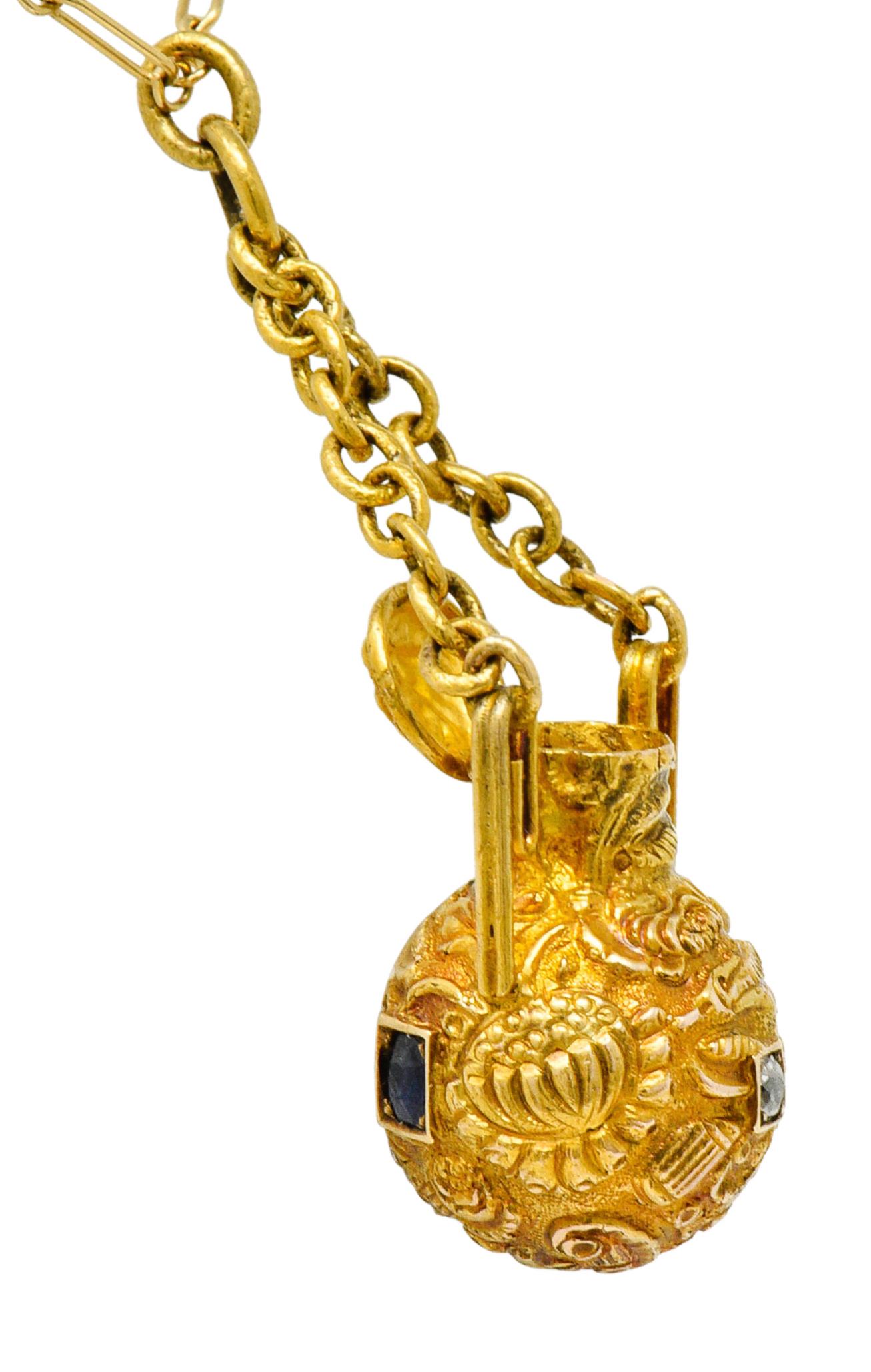 Victorian Sapphire Ruby Diamond 14 Karat Gold Amphora Vinaigrette Necklace 2