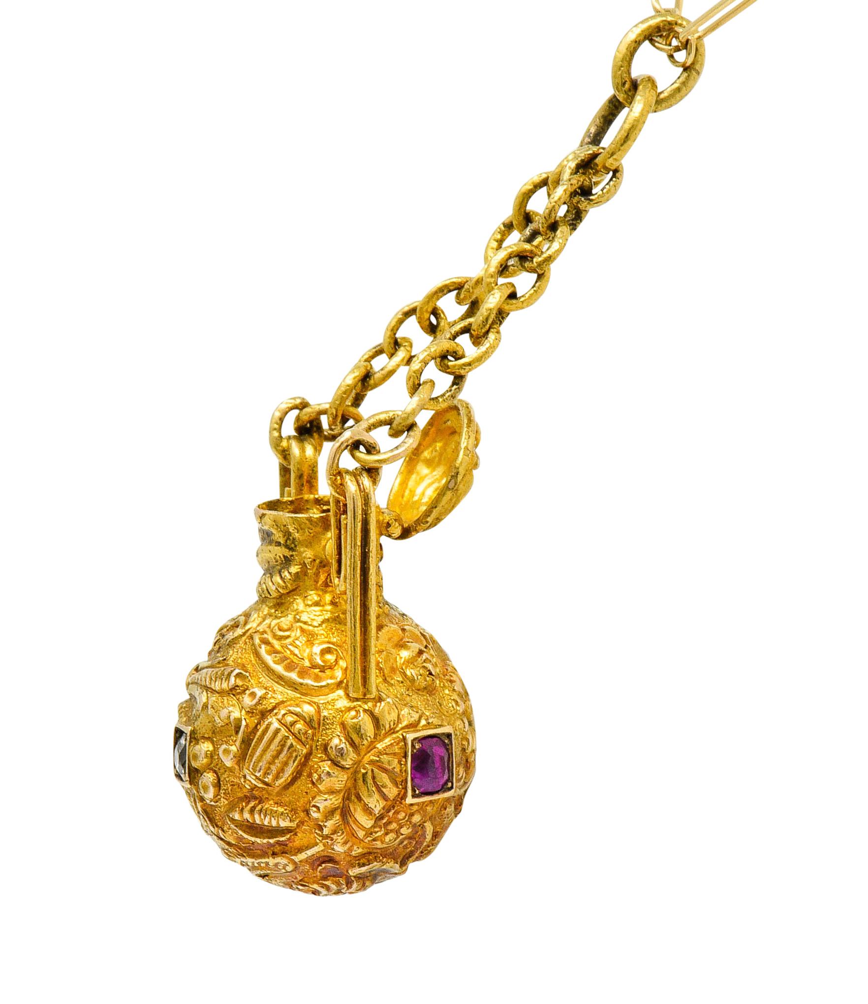 Victorian Sapphire Ruby Diamond 14 Karat Gold Amphora Vinaigrette Necklace 6